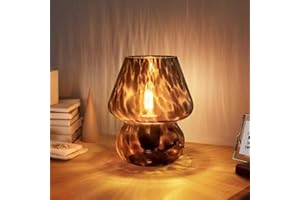 ONEWISH Lampe Champignon Petite Lampe de Table Vintage pour Table de Nuit de la Chambre, Lampe de Chevet en Verre Translucide, Décoration Murano Esthétique pour Salon, Cuisine, Cadeau de Noël (Noir)