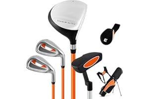 COSTWAY Junior Golf Clubs Package Set with 3# Fairway Wood, 7# & 9# Irons, Putter, Head Cover and Stand Bag, Right Hand