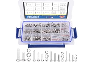 glarks 705pcs M3 M4 M5 acero inoxidable cabeza plana hexagonal tornillos pernos tuercas y soporte de juntas Primavera Arandelas Surtido Kit