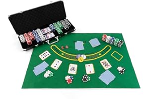 COSTWAY Chips Poker Set da Poker di 500 Chips, Inclusi 2 Mazzi di Carte da Poker 5 Dadi 1 Pulsante Dealer Valigetta in Alluminio (Nero)