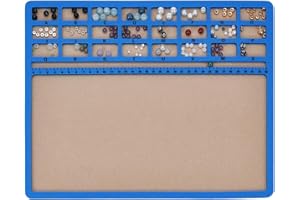 BENECREAT Blue Bead Mat, 35.5x28cm Rectangle Felt Bead Design Board with Scales and 14 Grids, Beads Tray for Jewelry Making, Beading Supplies