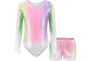 Hovershoes Gymnastics Leotards for Girls Long Sleeve/Sleeveless Sparkle Ballet Dance Athletic Leotard Biketard with Shorts Set Gymnastics Practice Bodysuit Outfits