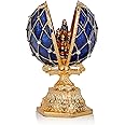 SEVENBEES Small Blue Faberge Egg Trinket Box Hinged Castle Figurine in Faberge Egg Figurine Collectible Jewelry Boxes