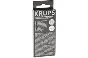 ‎KRUPS Krups Reinigungstabletten XS3000 | für alle Kaffeevollautomaten von Krups | 10 Stück | hygienische Komplett-Reinigung | einfache Verwendung, Transparent, Weiß