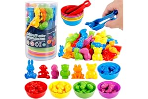 ZLPBAO Jeux Montessori 3 4 5 Ans, Montessori-47 pièces Comptage des Animaux Ferme Jouets éducatifs, Activites manuelles pour Enfants avec gobelets, dés et Pinces
