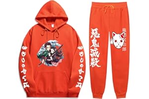 Yumenam Unisexe Survêtement 2pcs Ensemble Kimetsu No Yaiba Tanjirou Nezuko 3D Impression Manches Longues Casual Sweat à Capuche Hoodie + Pantalon Sport Outfit pour Demon Slayer Anime Fans