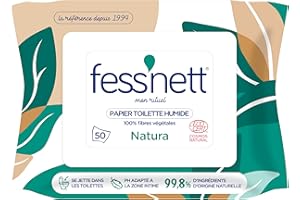Fess Nett - Papier Toilette Humide Natura x50 - Formule Testée Dermatologiquement 0% Parabène 0% Phenoxyethanol - Hypoallergénique