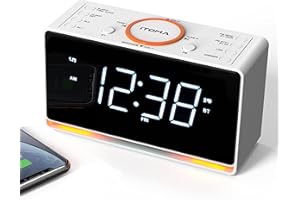 iTOMA Alarm Clock Radio, 1.4" White LED Display Clock with Bluetooth, FM Radio, Dual Alarm, Sleep Timer, Snooze, Dimmer Control, USB Charging Output and Night Light CKS718
