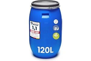 Garronda 120 litros Barril alimentario, depósito de Agua, Barril de Boca Ancha en HDPE y sin BPA, tonel de jardín, contenedor de Alimentos para Animales, Universal GD-0078, Azul