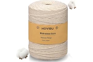 HOVIBU Fil de coton macramé de qualité supérieure - Beige - 3 mm x 300 m - Cordon en coton naturel - Pour bricolage, artisanat, tricot, bohème, décoration murale, salon, balcon