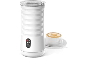 HERILIOS Milk Frother Electric, 4-in-1 Hot&Cold Milk Foamer, 240ML Automatic Milk Steamer,Auto Shut-Off Milk Warmer,Non-Stick Coating Milk Frother for Coffee Cappuccino (White-1)