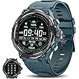 Military Smart Watch Men (Answer/Make Calls), 2023 Newest Bluetooth Tactical Smart Watches for Android iPhone, 5ATM Waterproof Outdoor Fitness Tracker with Heart Rate/SpO2 Monitor/AI Voice, Blue