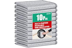 BTIFU 10 Pcs Multipurpose Non Scratch Wire Dishcloth,Reusable Wire Dishwashing Rag,Wet And Dry Metal Dishcloths for Kitchen Cleaning, Sinks, Dishes, Stoves (20 x 20 cm)