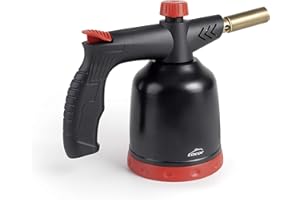 LACOR 68968 Chalumeau de cuisine, torche à gaz professionnelle, allumage piézoélectrique, flamme réglable, rechargeable avec cartouches, système 360°, 1,7kw, 1300°C, noir, plastique