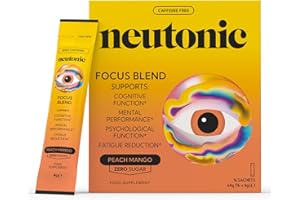 Neutonic Nootropic Focus Blend Powder | Peach Mango 16 Sticks | Caffeine Free, Zero Sugar | Support Energy, Mental Performance, Cognitive Function | Support Focus, Fatigue Reduction, Brain Health
