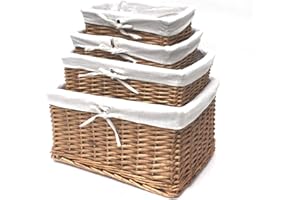 TOPFURNISHING Willow Wicker Wider Big Deep Nursery Organiser Storage Xmas Hamper Basket Lined[Oak,Small 32x22x12cm]