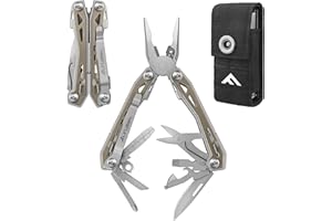 FLISSA Multiherramienta de Alicate, 16 en 1 Alicate Multiuso, Herramienta Multifuncional Plegable, Acero Inoxidable, con Bolsita Oxford, Perfecto para Acampada, Caza, Senderismo,etc. (Marrón Desierto)