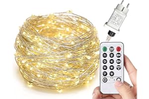 ‎GRESONIC Gresonic 200/300er LED Mikro Silberdraht Lichterkette Strombetrieb Deko für Innen Außen Warmweiß (Warmweiß 8 Modi Timer Dimmbar, 200LED)