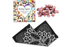 Healing Crystals India Golden Lettering Engraved Alphabets Rune Stones, Metaphysical Witchcraft Supplies Runes Kit for Divination and Spiritual Wellness (Amethyst Tumbled Runes, With Altar Cloth)