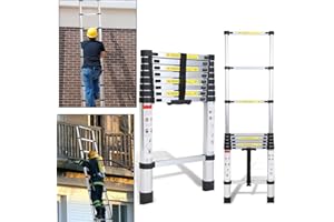 SWANEW - Scala telescopica in alluminio, 2,6 m, allungabile, pieghevole, antiscivolo, multiuso, per la casa, portata massima di 150 kg