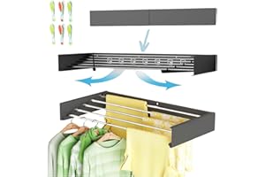 JANDTEK Stendino da parete a scomparsa 100cm - Stendibiancheria da parete 30 kg di capacità - Stendino a muro richiudibile per interni o per esterni - Stendino da parete richiudibile + 6 mollette.