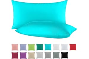 BaSaTex Dwupak bawełnianych poszewek na poduszkę renforcé, 40 x 60 cm, poszewki na poduszki ze 100% bawełny, kolor petrol turkusowy