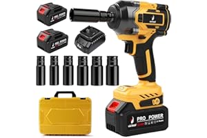 Victool Llave de impacto inalámbrica 650 N.m, con batería de 2 x 4,0 Ah, 6 enchufes y Caja de Transporte, 5 ajustes + luz LED, 1/2" Brushless Atornillador de impacto para Coches Camiones DIY Casa
