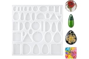 Lusofie Moules à bijoux en résine à 38 cavités avec trou de suspension pour résine époxy, moules en silicone pour travaux manuels, boucles d'oreilles, pendentifs, bijoux, colliers, porte-clés