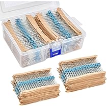 Fictory Resistor Fictory - Kit assortito di resistori a film metallico, 1R- 10M, 64 modelli, 1/4 W, componenti elettronici per progetti fai da te, confezione assortita