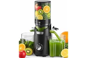 ACOQOOS Juicepress för hela grönsaker och frukt 135 mm, bredd och större foderrör, 1,8 l fyllningsvolym, lätt att rengöra lån