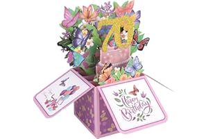 PENITUE Carte Pop-Up Joyeux Anniversaire 70e, Carte de Vœux 3D Joyeux Anniversaire avec Enveloppe Motif Fleur et Papillon pour Femmes Épouses et Mères