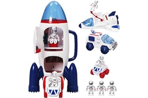 YULEYU Spaceship Toy Set with Lights & Sound for Boys Girls, including 3 Astronauts Figure, 1 Space Rocket, 2 Space Rover, 1 Shuttle, Astro Venture Playset 10 Pcs (2) (10 Pcs)