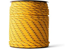 SNURO Corda in polipropilene (4mm, 100m, giallo con rosso e verde) - Corda intrecciata leggera per tutti gli usi, per esterni, la sopravvivenza e il giardino - Forza di rottura 245kg