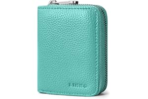 Goopai RFID 20 Card Slots Credit Card Holder Genuine Leather Accordion Card Case Small Wallet for Women or Men with Zipper (Tiffany Blue)