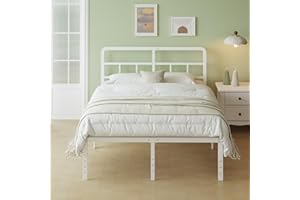 Lutown-Teen Small Double Bed Frame with Curved Headboard, Heavy Duty 4ft Bed Frame 46 cm High with Steel Slats, Under-bed Storage, Easy Assembly, Noise Free, White