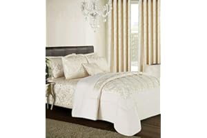 THL 3 Piece Luxury Jacquard Bedspread Comforter Quilted Bedding Set With Pillowshams (Beige, Superking)