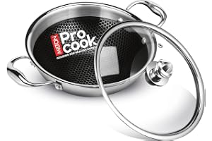 MILTON Pro Cook Triply Hexa Tech Induction Stainless Steel Kadhai with Glass Lid, 26 cm,Silver, 3 Layer Kadhai for Cooking, Induction Bottom and Gas Stove Ready Cookware, Easy to Clean