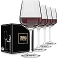 Zuvo Large Red Wine Glasses Set of 4 x 500 ml Clear Crystal Wine Glasses with Long Stem - Flat Bottom Wine Glasses - Dishwasher Safe Wine Glass 50 cl Holding Capacity