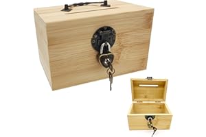 HAOBIN Drewniana skrzynia na skarbonkę do przechowywania skarpet drewniane pudełka skarbonka drewniana skrzynia skarbonka skrzynia skarbonka na kłódkę z zamkiem do malowania drewnianej skrzyni skarbonki