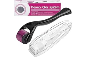 SIHUITU Derma Roller Microneedle Roller for Face 0.5mm Needle 540 Micro Needle Roller Skin Care for Wrinkles, Derma Roller For Men Matte Black Beard Roller Beard Roller Hair Growth Kit with Case for Men Women