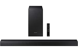 Samsung HW-T420 Soundbar, 150 W, 2,1 Ch, kabelgebundener Subwoofer, Dolby Digital 2.1, Bluetooth 4.2 Power On, Game Mode und One Remote Control, Schwarz