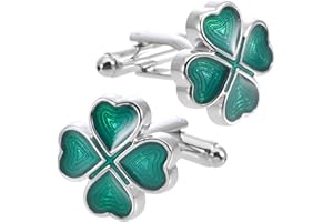 Jonwo Green Four Leaf Clover Cufflinks for Men Lady In Gift Case Silver Good Luck Men's Cufflinks Jewelry Set for Wedding Party Anniversary Business Events Tuxedo Dress