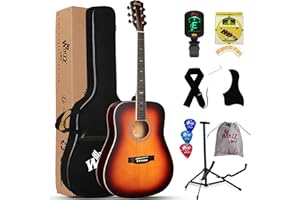 Winzz Acoustic Guitars Full Size, 4/4 Folk Guitar for Beginners Adults, Acoustic Steel-string Guitar Black (sunburst)