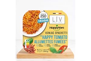 LIV HAPPY FOOD LÏV Happy Food - Plat Cuisiné Individuel HAPPY Tomato Alumettes Fumées Veggie - Spaghettis de Konjac - Pâtes sans gluten - Konjac - Gluten Free, Faible en calorie - 6x300g