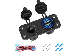 Thlevel Presa USB per Auto Doppio Caricatore QC3.0 Splitter Accendisigari 12V Impermeabile per Veicoli Moto Camion Barca Marino