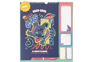 Grupo Erik Wall Planner 2026 - Disney Stitch Gifts For Family | Monthly Planner With Stickers, Pen, Shopping List, Sticky Notes | Wall Calendar 16 Months Sep 2025 - Dec 2026