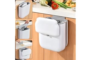 AVAKKER 10L Food Waste Bin with Lid, Hanging Kitchen Bin Over the Cabinet Door, Foldable Slim Kitchen Cupboard Bin for Kitchen RV Office, Space-Saving, Wall-mounted