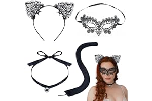 EUPSIIU 4 Pezzi Cerchietto Orecchie Gatto Cerchietti con Orecchie di Gatto in Pizzo di Halloween con Pizzo Maschera Veneziana Accessori per feste in maschera per feste in maschera(4 Pezzi)