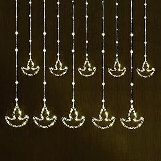 GIGAWATTS Paarth LED 10 Diya Curtain String Light with 8 Modes Plug Sourced Serial Decorative Lamps Fairy Lights for Indoor Outdoor Home Decoration We