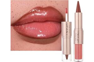 BELIKY GIRL Crayon à lèvres et rouge à lèvres 2 en 1 à double embout, rouge à lèvres liquide repulpant et brillant, crayon à lèvres sculptant velours longue tenue, maquillage polyvalent pour les lèvres (#04)